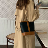 Retro Fashion Simple Texture Splicing Bucket Bag - Versatile Women's Shoulder & Crossbody Bag