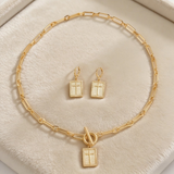 Vintage Cross Square Pendant Necklace & Earrings Set