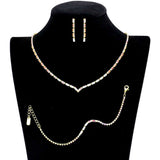 3PCS Chevron Accented Rectangle Stone Necklace Jewelry Set
