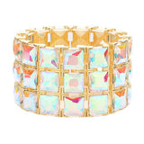 3Rows Square Stone Stretch Evening Bracelet