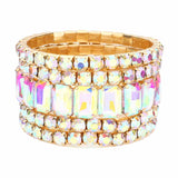 Women's 5Pcs Rectangle Round Stone Stretch Multi Layered Bracelets