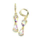 Double Teardrop Stone Link Dangle Lever Back Evening Earrings