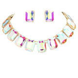 Emerald Cut Stone Link Evening Necklace Earring Set