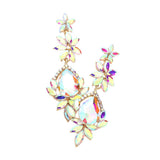 Marquise Stone Teardrop Floral Dangle Evening Earrings