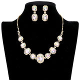Oval Stone Accented Rhinestone Trimmed Necklace