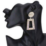 Rhinestone Pave Open Rectangle Dangle Evening Earrings