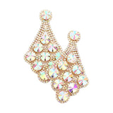 Round Stone Accented Dangle Evening Earrings
