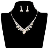 Round Stone Flower Accented Rhinestone Pave Necklace