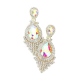 Teardrop Stone Accented Dangle Evening Earrings