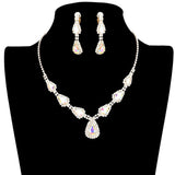 Teardrop Stone Accented Rhinestone Pave Necklace