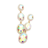 Triple Oval Glass Stone Drop Down Dangle Evening Earrings