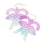 Christmas Cane Metal Cutout Dangle Earrings