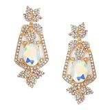Oval Crystal Rhinestone Leaf Evening Earrings