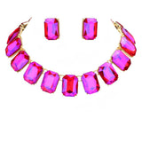 Emerald Cut Stone Link Evening Necklace Earring Set