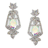 Oval Crystal Rhinestone Leaf Evening Earrings