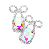 Rhinestone Bow Emerald Cut Stone Evening Earrings
