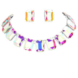 Emerald Cut Stone Link Evening Necklace Earring Set