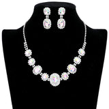 Oval Stone Accented Rhinestone Trimmed Necklace