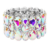 Pear Crystal Floral Rhinestone Stretch Evening Bracelet
