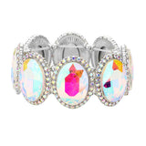 Rhinestone Trim Oval Crystal Stretch Evening Bracelet