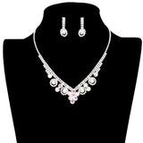 Round Stone Flower Accented Rhinestone Pave Necklace