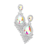 Teardrop Stone Accented Dangle Evening Earrings