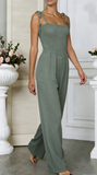Square Neck Smocked Wide-Leg Jumpsuit