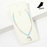 Metal Dolphin Charm Pearl Faceted Beaded Anklet
