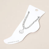 Smiley Face Charm Accent Layered Chain Anklet