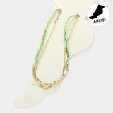 Paperclip Chain Square Tube Beaded Layered Anklet