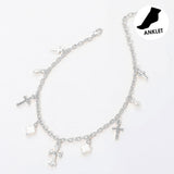 Cross Pearl Quatrefoil Charm Station Anklet
