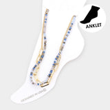 Faceted Beaded Open Metal Oval Link Double Layered Anklet