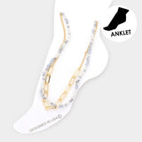 Faceted Beaded Open Metal Oval Link Double Layered Anklet