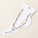 CZ Stone Bezel Accent Paperclip Chain Faceted Beaded Layered Anklet