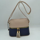 Crossbody Bag with Double Zipper Tassel Accent