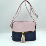 Crossbody Bag with Double Zipper Tassel Accent