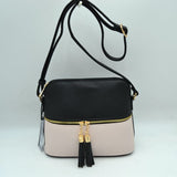 Crossbody Bag with Double Zipper Tassel Accent