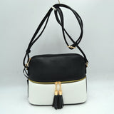 Crossbody Bag with Double Zipper Tassel Accent
