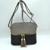 Crossbody Bag with Double Zipper Tassel Accent
