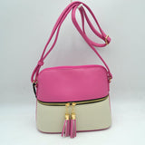 Crossbody Bag with Double Zipper Tassel Accent