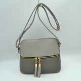 Crossbody Bag with Double Zipper Tassel Accent