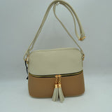 Crossbody Bag with Double Zipper Tassel Accent
