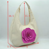 Slouchy Hobo Shoulder Bag with Dimensional Rose Applique