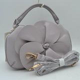 Sculptural Floral Accent Satchel – Convertible Textured Crossbody Bag