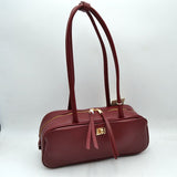 Structured Shoulder Bag with Long Double Straps and Clasp