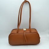 Structured Shoulder Bag with Long Double Straps and Clasp