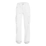 Adjustable Cargo Pants Women Straight Fit Baggy Wide Leg High Waist Pants Pockets Retro Street Style Casual Trousers