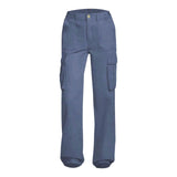 Adjustable Cargo Pants Women Straight Fit Baggy Wide Leg High Waist Pants Pockets Retro Street Style Casual Trousers