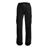 Adjustable Cargo Pants Women Straight Fit Baggy Wide Leg High Waist Pants Pockets Retro Street Style Casual Trousers