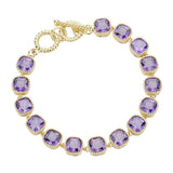 14K Gold Plated Square CZ Stone Link Evening Toggle Bracelet
